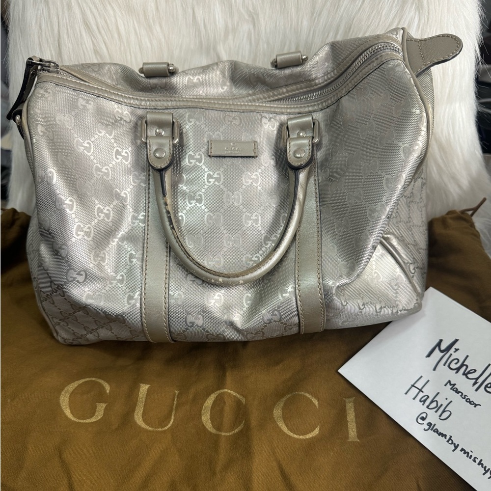 Gucci silver metallic boston bag